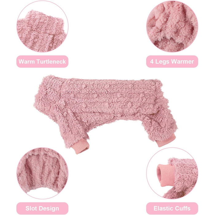 Теплий флісовий піжамний костюм для собак, розевий, X-Small. Ідеально для чихуахуа та інших маленьких порід. Піжама для собак, розева, теплий флісовий розевий костюм для собак на осінь/зиму.