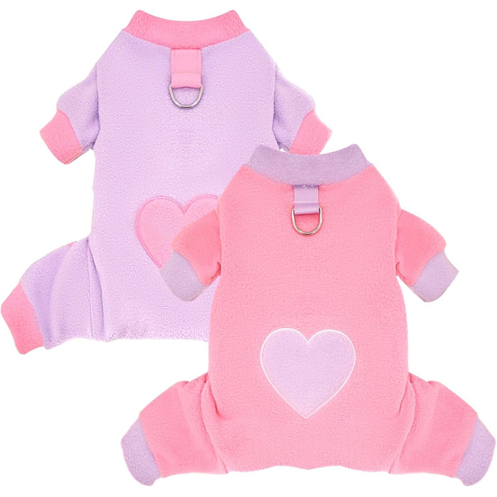 Піжама для собак, фліс, теплий пуловер для маленьких собак, 2 шт. X-Small (довжина спини 22 см), рожевий