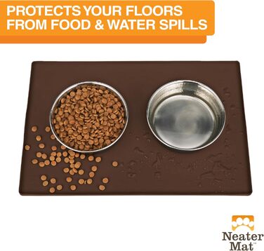 Силіконова підкладка для мисок собак і котів Neater Pet Brands, водонепроникна, коричнева, 81,3x61 см – захист підлоги від води і корму
