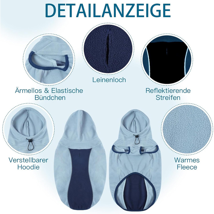 Зимовий светр для собак Katzinst, теплий флісовий светр для маленьких та середніх собак з отвором для повідка, з регульованим капюшоном, для Французького бульдога, зелений (синій, M)