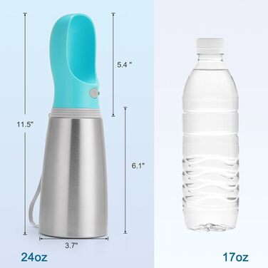 Портативна пляшка для води для собак, 680 мл, нержавіюча сталь, без витоку, диспенсер для води та корму для цуценят, для подорожей, прогулянок, походів та активного відпочинку