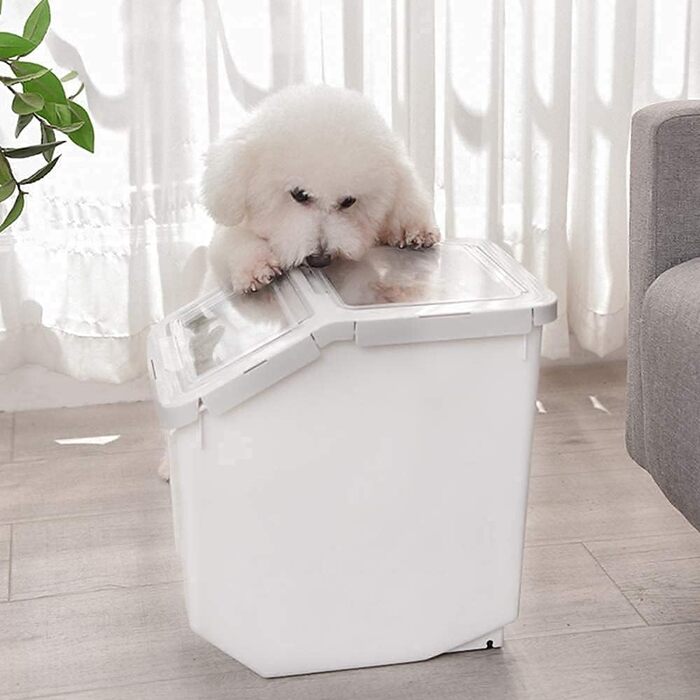 Контейнер для корму для тварин, контейнер для корму для собак зі шкребком, стекується, 10 кг, контейнер з кришкою, сірий, розмір L