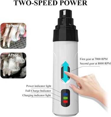 Електричний точилка для кігтів собак Profi Krallenschleifer, для всіх домашніх тварин, 2 швидкості, тихий, білий