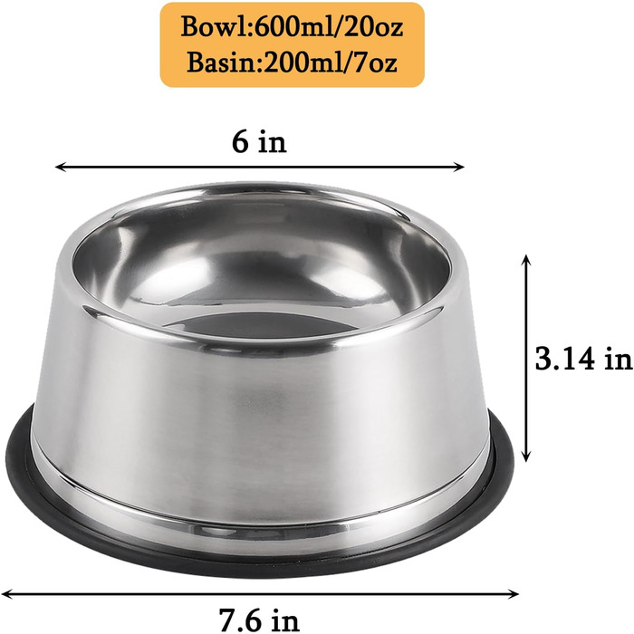 Набір мисок для котів та собак 2-в-1 з нержавіючої сталі з гумовим дном, знімні та стійкі, для цуценят, кошенят, кроликів