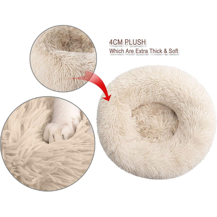 Кругле ліжко-лежанка для собак та котів, лежанка-кошик, лежанка-подушка, 50 см, бежевий колір