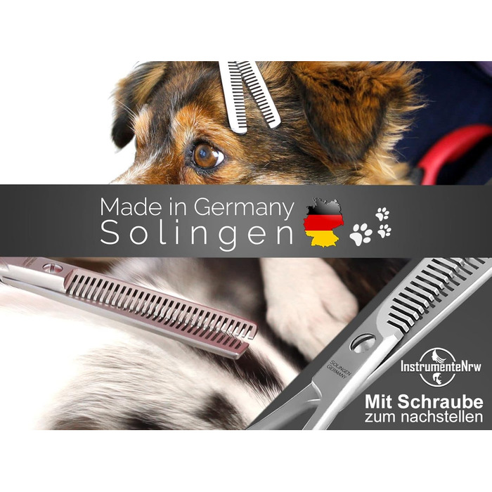 Професійні філірувальні ножиці для шерсті тварин Solingen, двостороння зубчаста, для стрижки та проріджування шерсті собак і котів, 13,97 см, вироблено в Німеччині