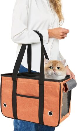 PETCUTE Сумка-переноска для собак і котів, оранжева, велика (L), з регульованим плечовим ременем, дихаюча, складана, з жалюзі