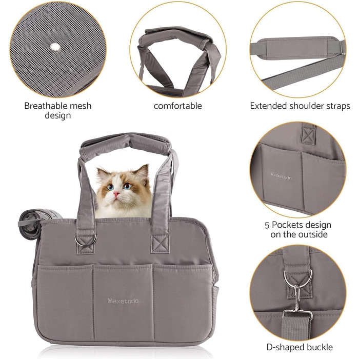 Сумка-переноска для собак та котів Maxetodo, маленька, сіра, 16 x 27 x 34 см