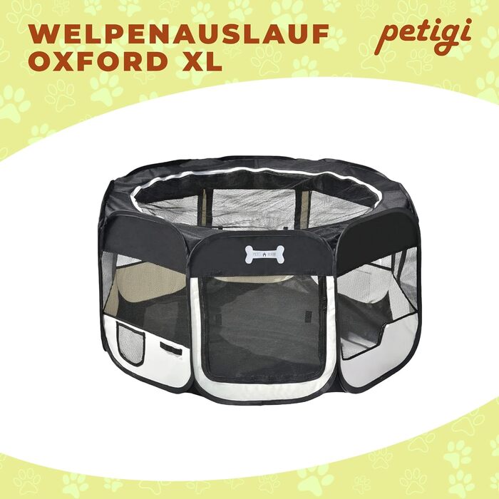 Вольєр для цуценят Petigi XL 115x115x65 см, 8-кутний, для собак, котів, гризунів, легкий у догляді, чорний