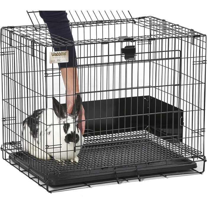 Клітка для кроликів MidWest Wabbitat 151, складна, 64 см, з пластиковим піддоном і металевим дном, чорна