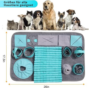 Килимок для собак SchnüFfelteppich, миючий, для тренувань, годівлі, нюховий тренінг, проти нудьги, для цуценят (66 x 42 см), блакитний