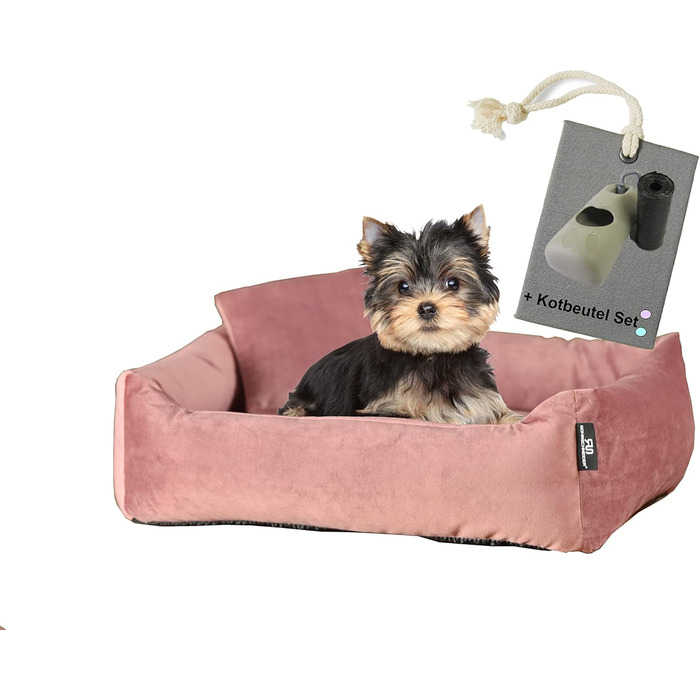 М'яке та миється собаче ліжко - диванчик для маленьких собак Rohrschneider, Рожевий, з набором пакетів для збору відходів, Рожевий