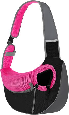 Сумочка-переноска для собак Pawaboo, оновлена версія з кишенею для гаджетів, регульована, для вигулу на вулиці - чорна (Magenta-2025 Upgedated, L)