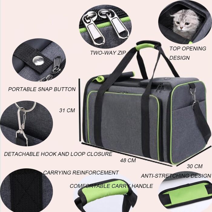 Транспортна сумка для котів та собак SHJOEE, розширювана, складана, сіра з блакитним, 48x30x31 см
