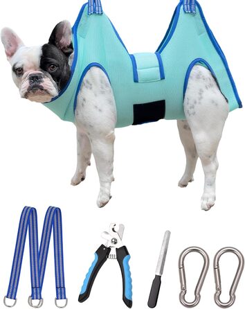 Гамак для грумінгу собак, гамак для догляду за собаками, набір для стрижки кігтів з гамаком, гамак для грумінгу собак з широким ременем (середній, до 16 кг, блакитний)