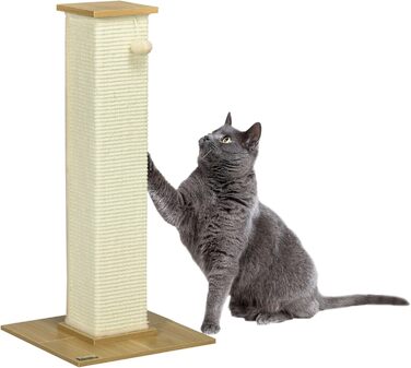 Когтеточка для котів PawHut, 80 см, стовпчик із сизалю з іграшкою, кремово-біла, дуб, меблі для котів