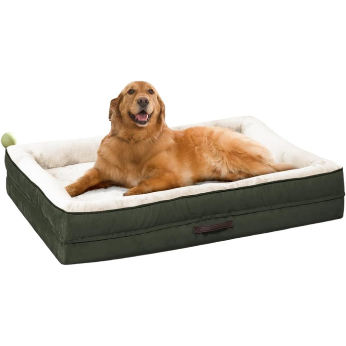 Ортопедичне ліжко для собак XL, корзина для собак, що стирається, з яєцевидною піною, вологостійкий диван для собак з неслизьким дном та чотиристоронньою подушкою (91x61x18 см, оливковий)