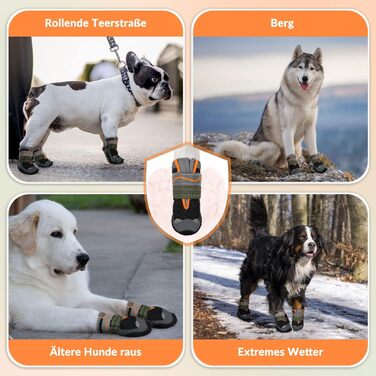 Взуття для собак SlowTon: 4 шт. захист лап, дихаючі, з антиковзкою підошвою, регульовані, світловідбиваючі, для малих, середніх та великих собак. Чорний (4 шт.) Розмір 7: ширина 7 см