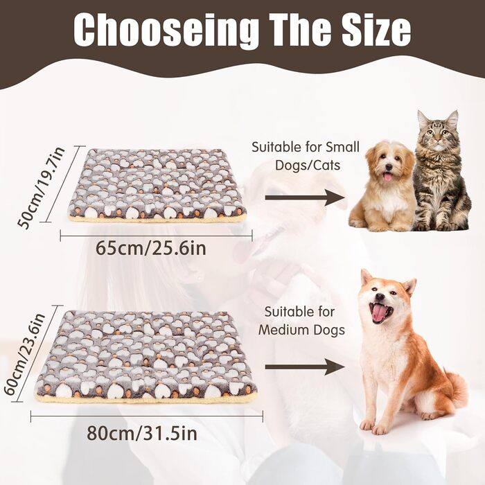 М'який лежак для собак та котів середнього розміру, 80x60 см, сірий, з сердечками, прання дозволено