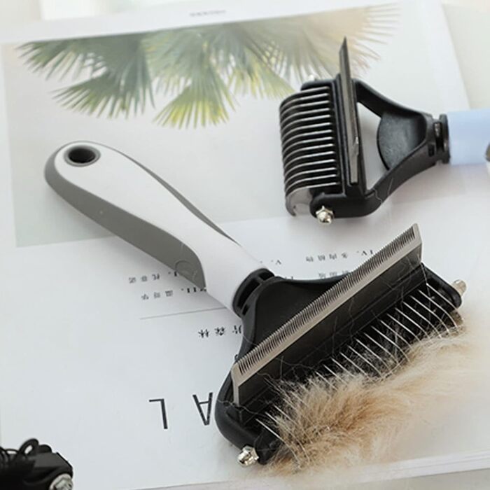 Щітка для видалення шерсті собак, 2-в-1 сталевий гребінь для розплутування, щітка для собак, великих цуценят, видаляє ковтуни (біла)