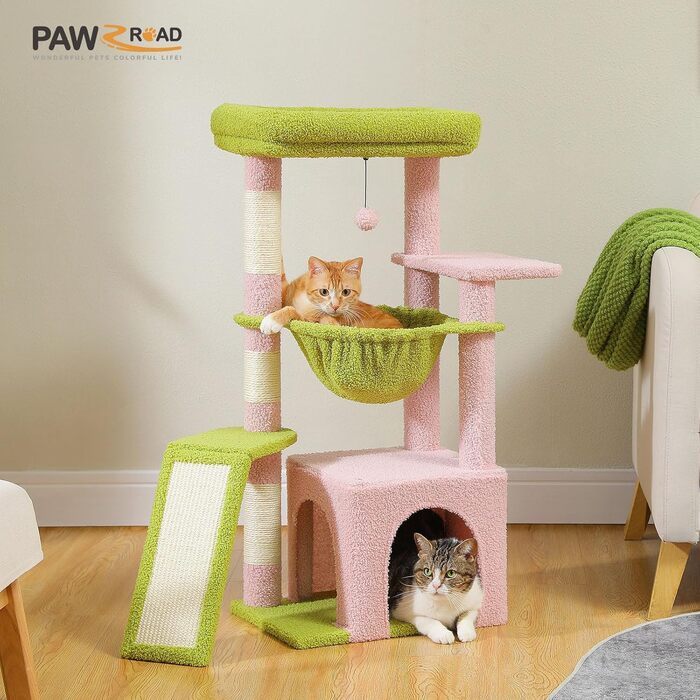 Дерево для котів PAWZ Road Кактус, 90 см, рожеве, велика лежанка, когтеточка, тунель, ігрова зона