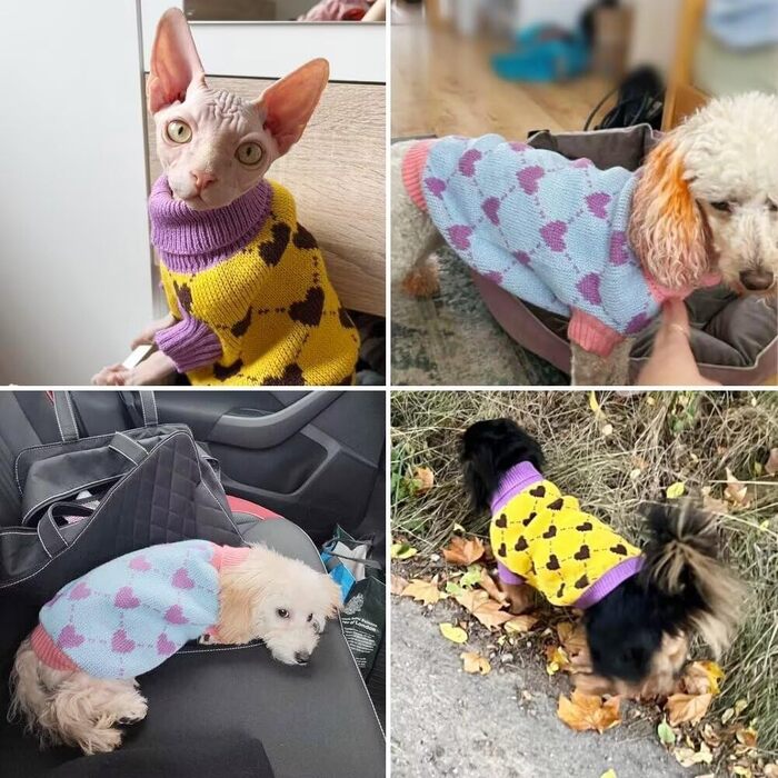 Пуловер для собак, теплий зимовий светр з візерунком, для цуценят та котів (L, Синій) L Синій