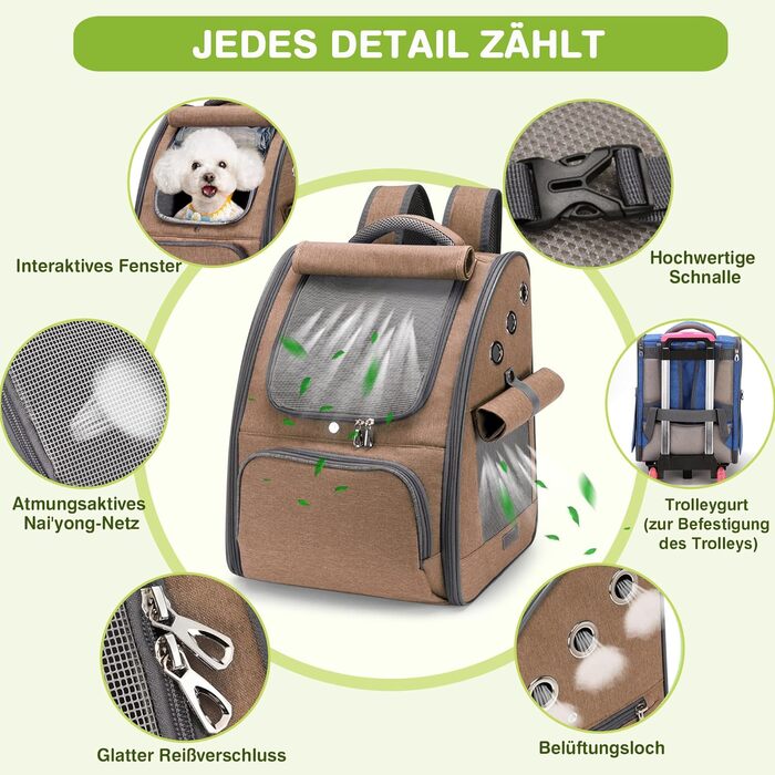 ALLSOPETS Рюкзак для собак і котів, складаний, дихаючий, з сонцезахистом, для подорожей, кемпінгу та прогулянок, хакі-коричневий