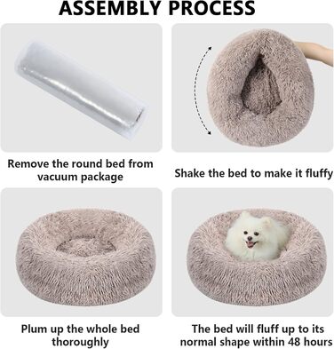 Кругле м'яке ліжко для собак та котів з ковдрою, середнього розміру, коричневе, 61 см, ковдра 71x23 см