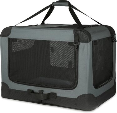 Складаний м'який переносний вольєр для котів і собак Amazon Basics, 4 двері, сірий, 76×54×54 см