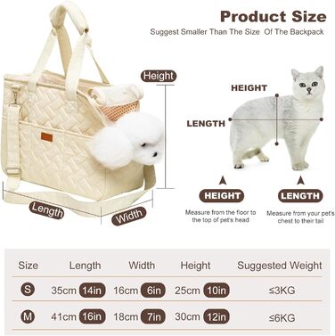 PETCUTE Сумка-переноска для собак та котів, дихаюча переноска для маленьких собак до 6 кг, сумка-переноска на плече з кишенями, переноска для собак з знімним килимком, M, Бежевий
