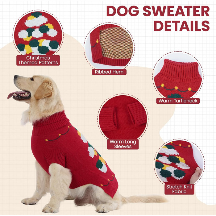 Теплий святковий пуловер для собак, котів, дрібних порід (Даксель, Пудель, Ши-тцу) - зелений (Medium, червоний)