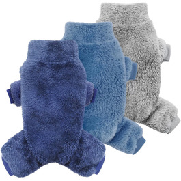 3-Piece Set Плюшеві піжами для собак Idepet, теплий одяг для тварин, костюми для собак та котів, розмір S (Сірий, Синій, Морська хвиля)