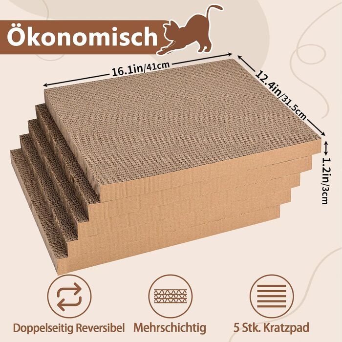 Котячий когтетоп LIFLIX з коробкою, 7 шт. когтешмат з картону, міцні котячі меблі, 42×32×15 см, великий (5 шт. когтешматів з коробкою)