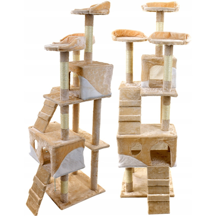 Високий кігтеточка-комплекс Funfit Home&Office, бежевий сизаль, 161-220 см, 5 рівнів