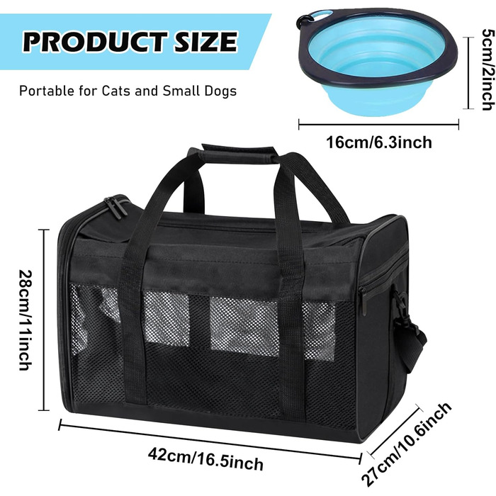 Транспортний бокс для котів та собак BYZESTY, складаний, з мискою, 42 x 27 x 28 см