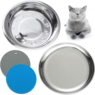 Миски для котів зі сталі (2 шт.) – для полегшення догляду за вусами, зменшення втоми, неслизький набір мисок для котячого корму (великі, 17 см)