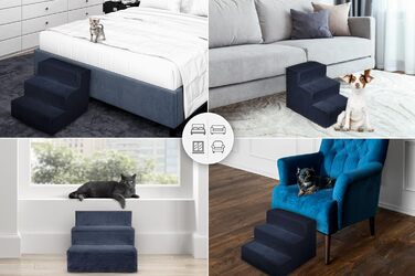 Сходинка для собак Mg Design - 3 сходинки, блакитний колір. Стабільна дерев'яна рама, захищає суглоби, легка та мобільна, для диванів та ліжок, підходить для собак та котів. Розміри: 40 x 45 x 35 см