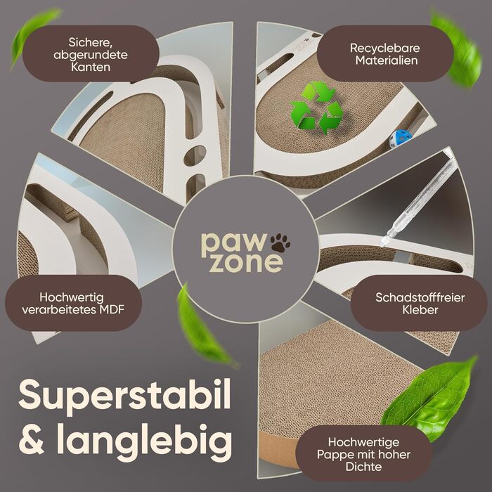 PAWZONE Драбина-крізь-стіну для котів, 72x45 см, двостороння, знімні елементи, іграшки, XXL картон, MDF, біла