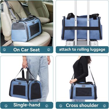 Транспортна переноска для котів та маленьких собак Petsfit, блакитна, S, з захисним ременем та розкладною підстилкою