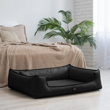 Ортопедичне ліжко для собак Tierlando® Goofy Easy Clean з штучної шкіри, з захистом для матраца, для середніх та великих собак, розмір 110x90 см, чорний (03)