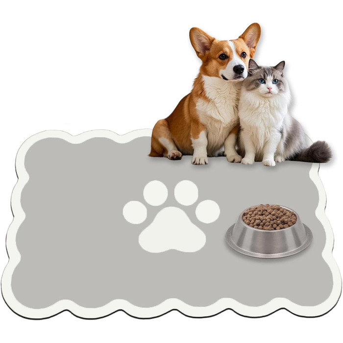 Килимок для годівлі собак та котів, 60 x 40 см, швидковисихаючий, неслизький, легко миється (сірий)