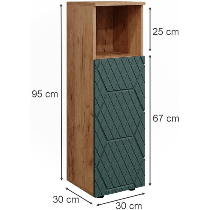 Пенал для ванної Vicco Irma, 30x95 см, зелений/дуб Goldkraft