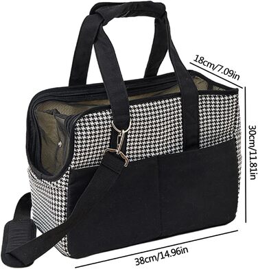 Чорна сумка-переноска для тварин з бавовняного канвасу, зручна для подорожей, з блискавкою