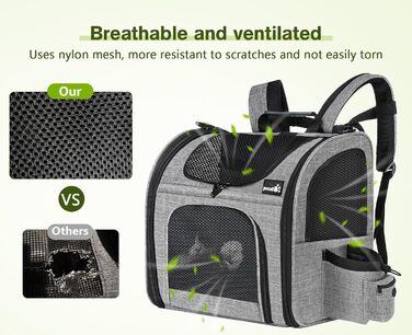 ПЕКЮТ Рюкзак для тварин з сіткою, переноска для кота/собаки, дихаюча та легка, водонепроникна, сіра (M)