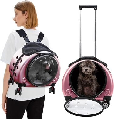 Рюкзак для тварин PETCUTE, рожевий: комфортний перенос для собак та котів до 7.5 кг, з виймальною підстилкою та преміум-колесами