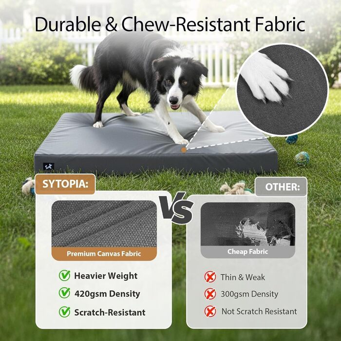 Ортопедичне собаче ліжко Sytopia з тканини для яхт для великих та середніх собак, підходить для дому та вулиці, водонепроникне та миється, знімний чохол, неслизьке дно, розмір 107 x 76 x 8 см, сірий колір
