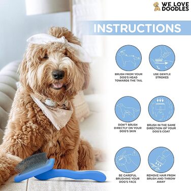 We Love Doodles - щітка для вичісування собак середніх і довгошерстих порід, зручна ручка, синя