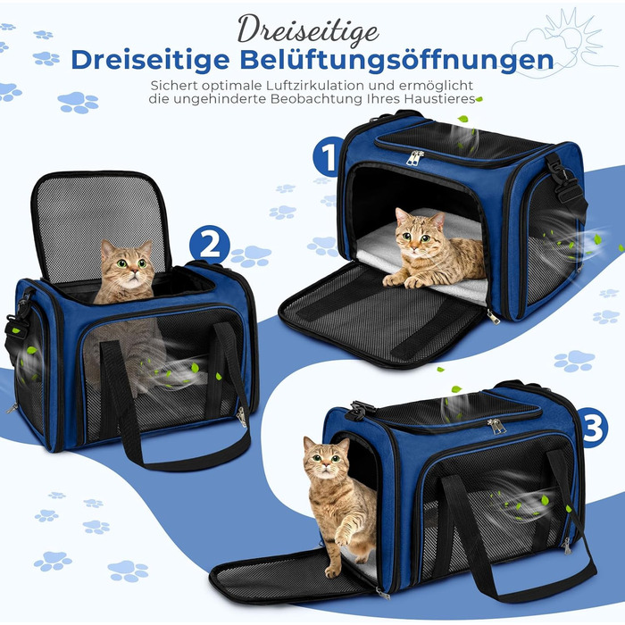 Транспортна сумка для кота та собаки до 5 кг, складана, з плечовим ременем, 50 x 34 x 34 см, темно-синій