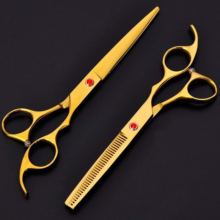 Набір професійних ножиць для грумінгу собак 5 в 1, 7 дюймів, нержавіюча сталь, включає прямі, фінішні та зігнуті ножиці, гребінець