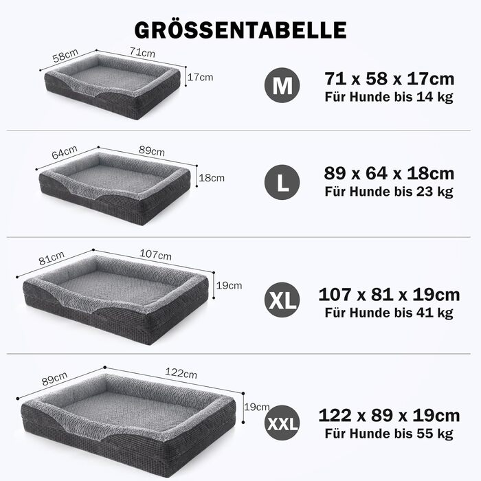 Ортопедичне ліжко для собак середніх та великих порід FURTIME, 89x64x18 см, сірий колір. Знімний та миючий кошик для собак з Memory Foam, з високим бортиком та антиковзким покриттям.